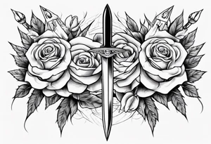 Dagger surrounded by roses tattoo idea
