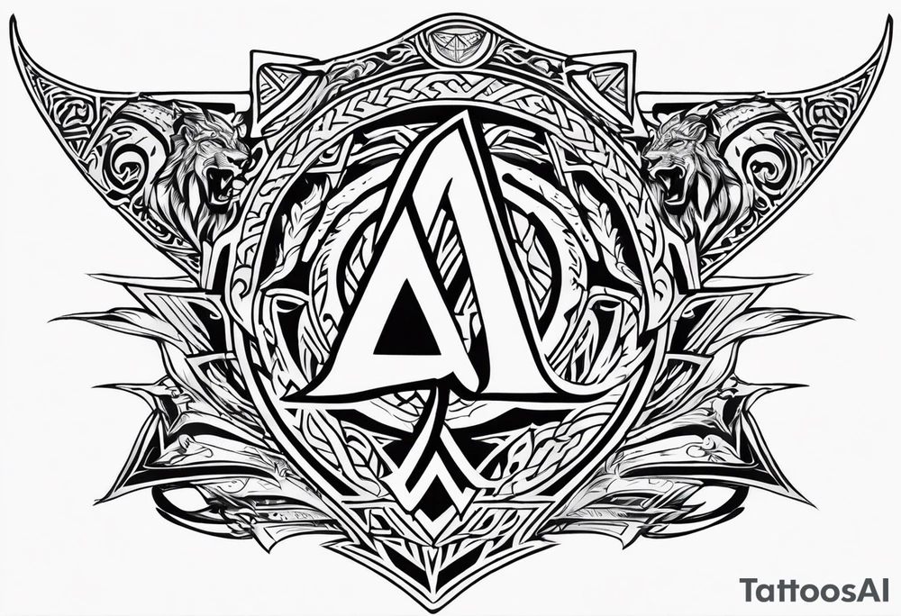 Valhalla sword shield dragon axe Valknut tribal lion tattoo idea