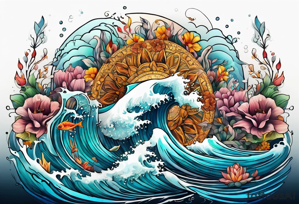 sea, flower tattoo idea