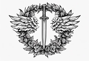 number 13, a laurel leaf wreath, and a sword going through the center of the wreath.  Male angel 13 tattoo idea