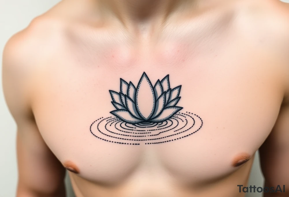 serene lotus flower emerging from sacred waters with ripples tattoo idea