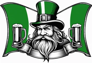 Ireland flag with a leprechaun and a beer tattoo idea