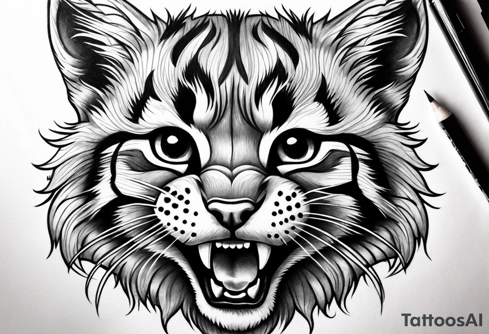 Super cute happy wildcat cub tattoo idea