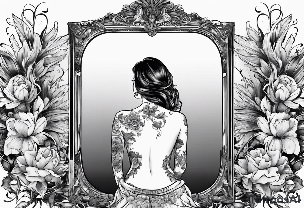 Someone sitting infront of a standing big mirror tattoo idea