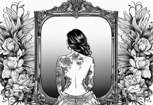 Someone sitting infront of a standing big mirror tattoo idea