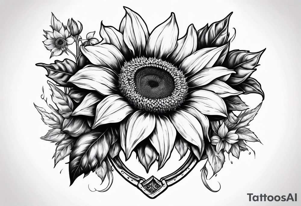 Horseshoe with a sunflower in the center tattoo idea