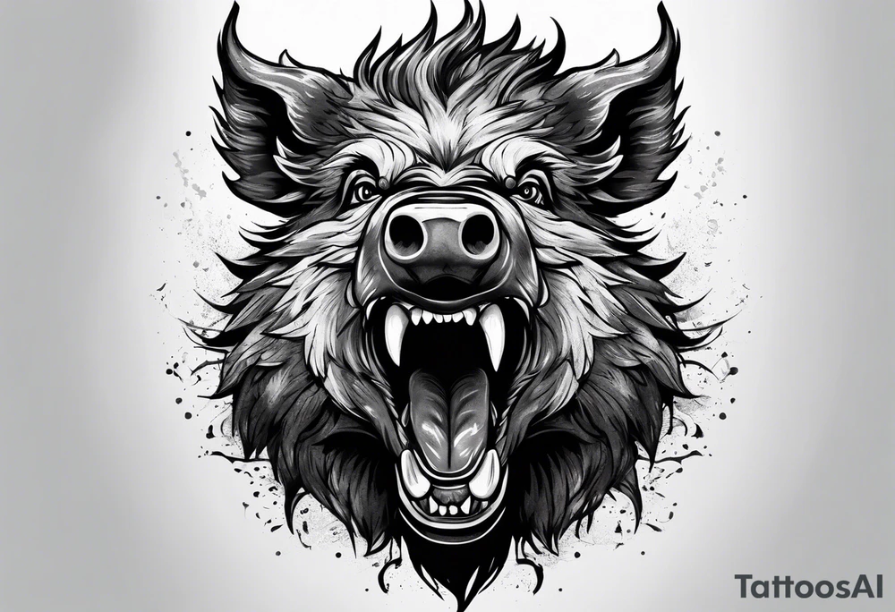 angry boar front tattoo idea