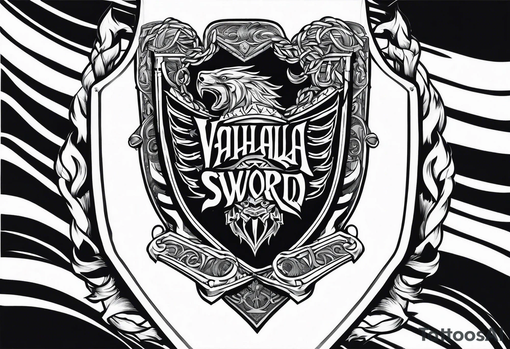 Valhalla sword fire chains shield tattoo idea