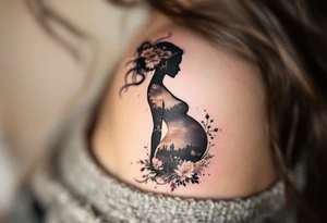 A silhouette of a pregnant woman in rose gold ink symbolizes the journey and anticipation of motherhood. tattoo idea