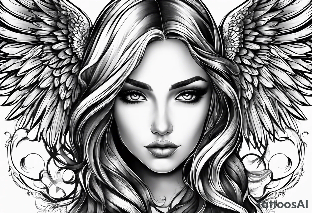 Spiritual angel. The name « Leah » is written in gothic letters. tattoo idea