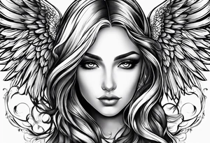 Spiritual angel. The name « Leah » is written in gothic letters. tattoo idea