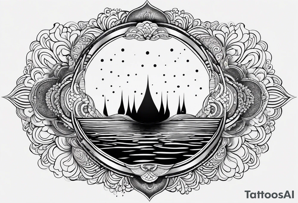 Mandala inspired Ripples in the water caused by a half moon that is dripping water Drops tattoo idea