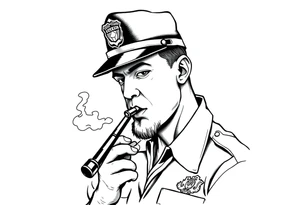 Simple American traditional style police officer smoking meth out of pipe tattoo idea