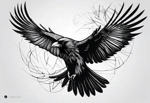 outline with straight lines of a flying raven, without grafik inside tattoo idea