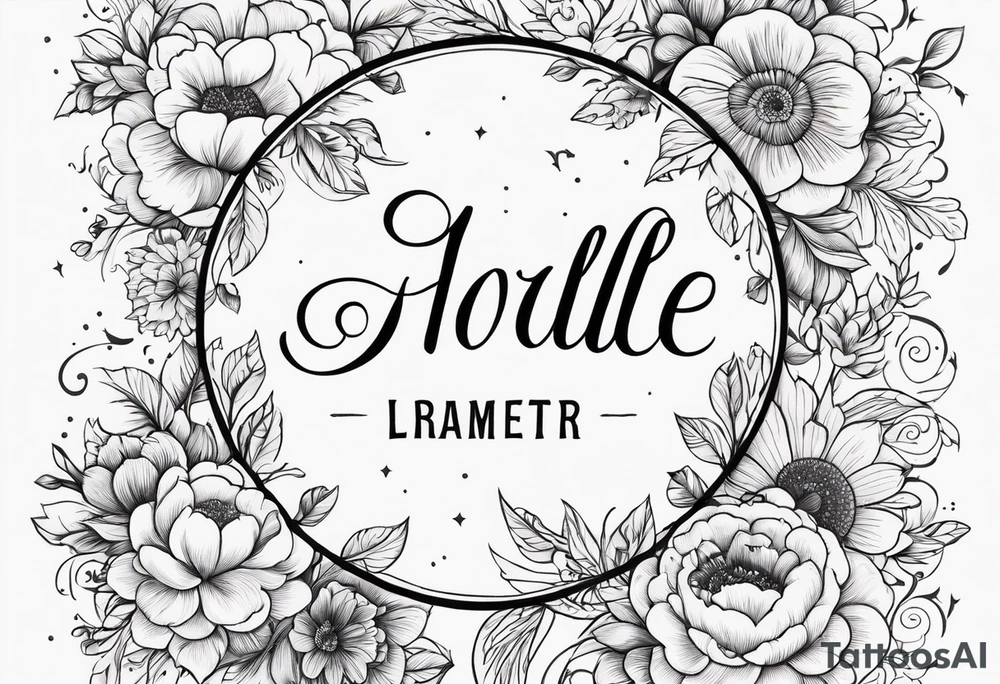 circle vignette frame surrounded by floral clouds tattoo idea