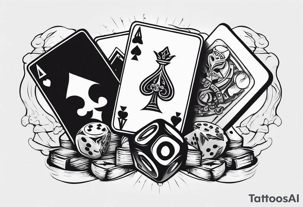 wild west sleeve with playing cards, dice tattoo idea