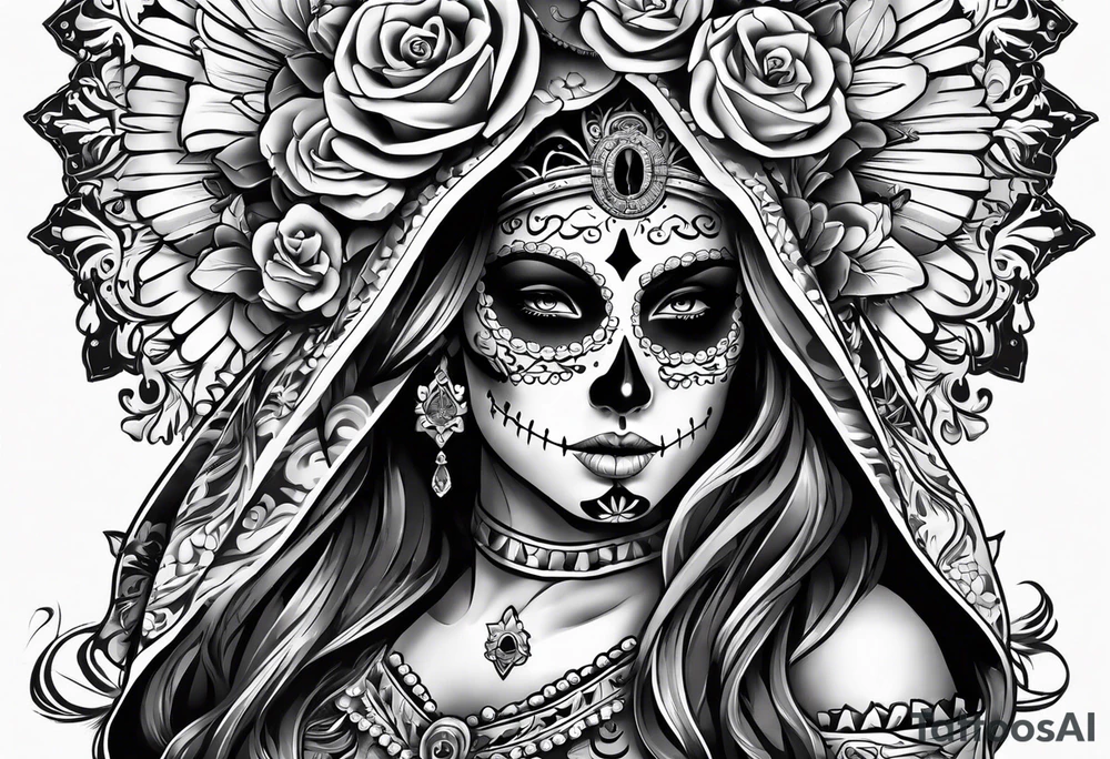 mexican style santa muerte tattoo for chest tattoo idea