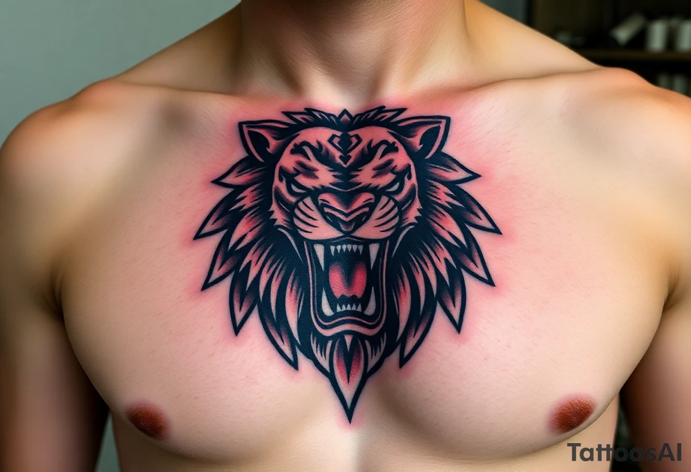 powerful roaring lion crest tattoo idea