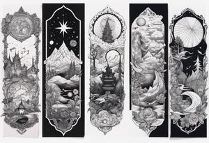 Popular fantasy story collage sleeve tattoo tattoo idea