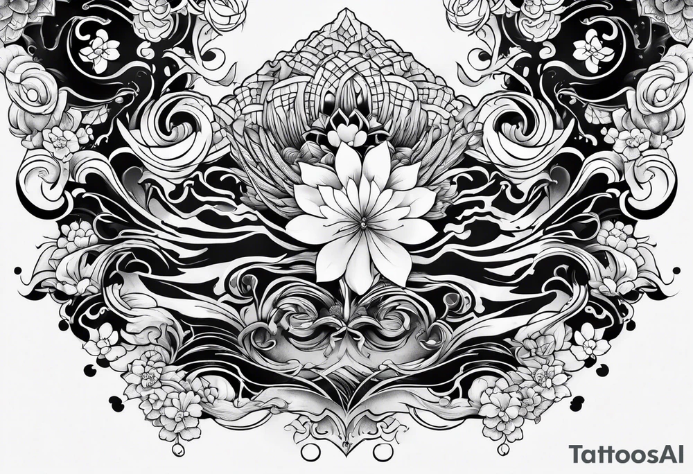 japanese tattoo with swirly elements tattoo idea