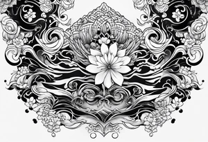 japanese tattoo with swirly elements tattoo idea