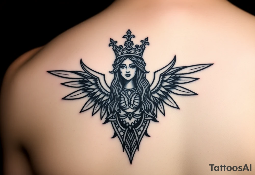 powerful goddess with a crown shape as rempart tattoo idea powerful goddess with a crown shape as rempart tattoo idea