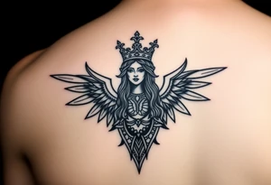 powerful goddess with a crown shape as rempart tattoo idea