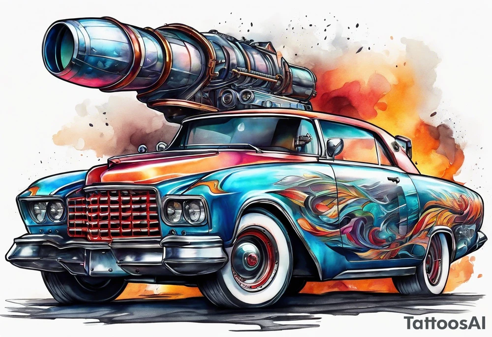 futuristic rocket time machine car tattoo idea