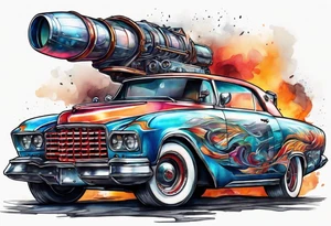 futuristic rocket time machine car tattoo idea