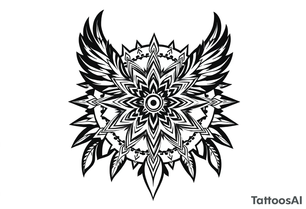 big spiritual feather indian mandala shaman tattoo idea