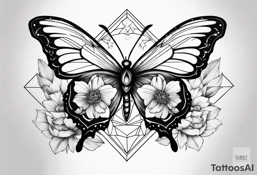 Galaxy Butterfly Peony Geometric Celestial Tattoo Ideas tattoo idea