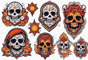 Ghost of skull that is red and orange tattoo idea