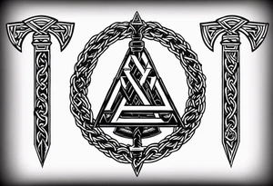 Valhalla  sword shield axe barbed wire chains valknut tattoo idea