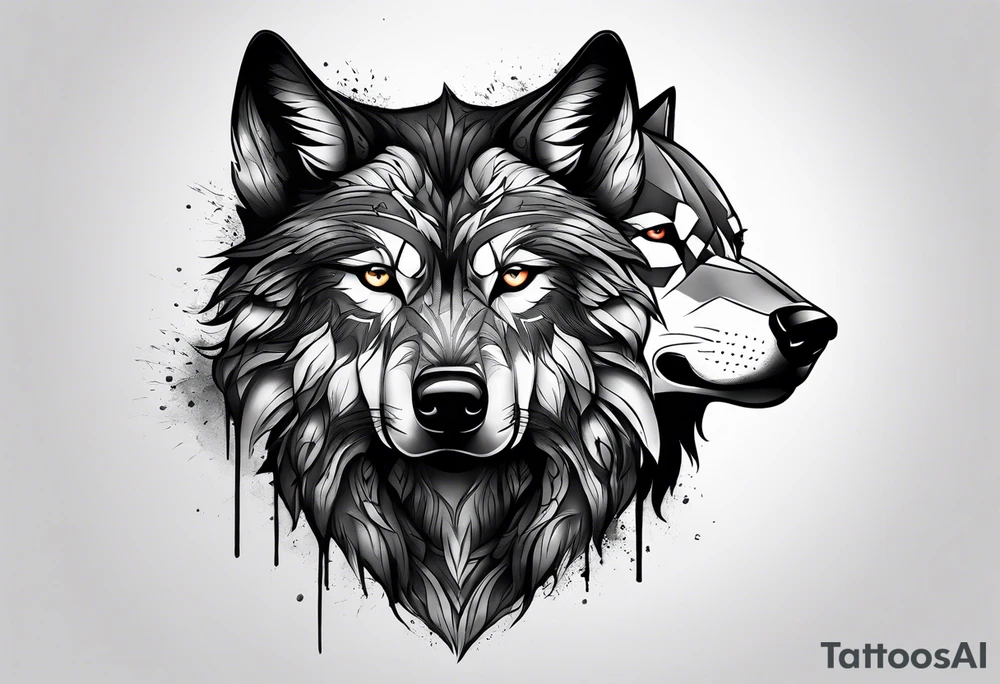 alpha wolf for mans chest tattoo idea