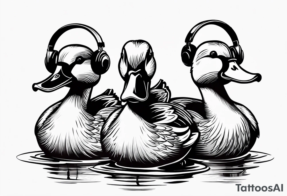 3 ducks in a row

The ducks are rubber duck, cartoonish 

1st duck is holding a roll of paper under its wing

2nd duck is wearing a radio headset 

3rd duck is holding a screwdriver in its bill tattoo idea