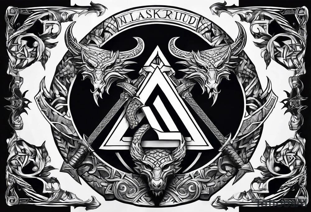 Valhalla valknut sword axe Dragon tattoo idea