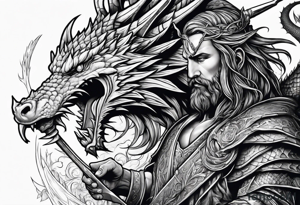Jesus stabbing a dragon with  spear tattoo idea
