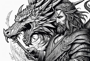 Jesus stabbing a dragon with  spear tattoo idea