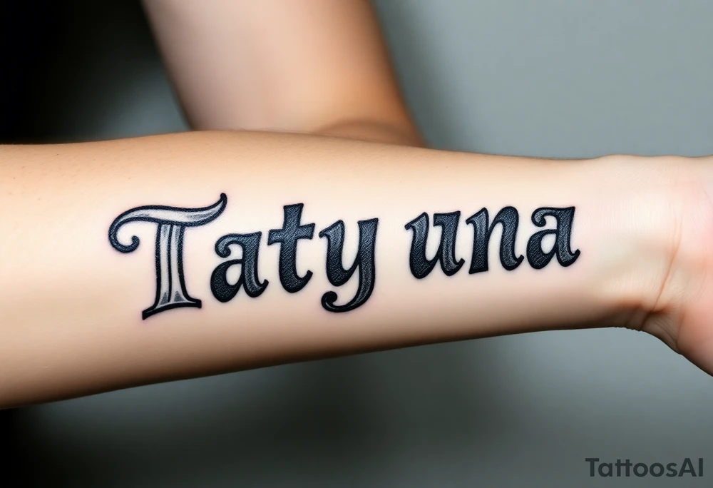 Tatayana name tattoo for a father using old English lettering tattoo idea