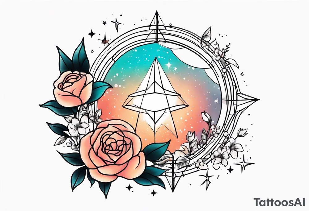 Pulsar with small roses and stars around it tattoo idea