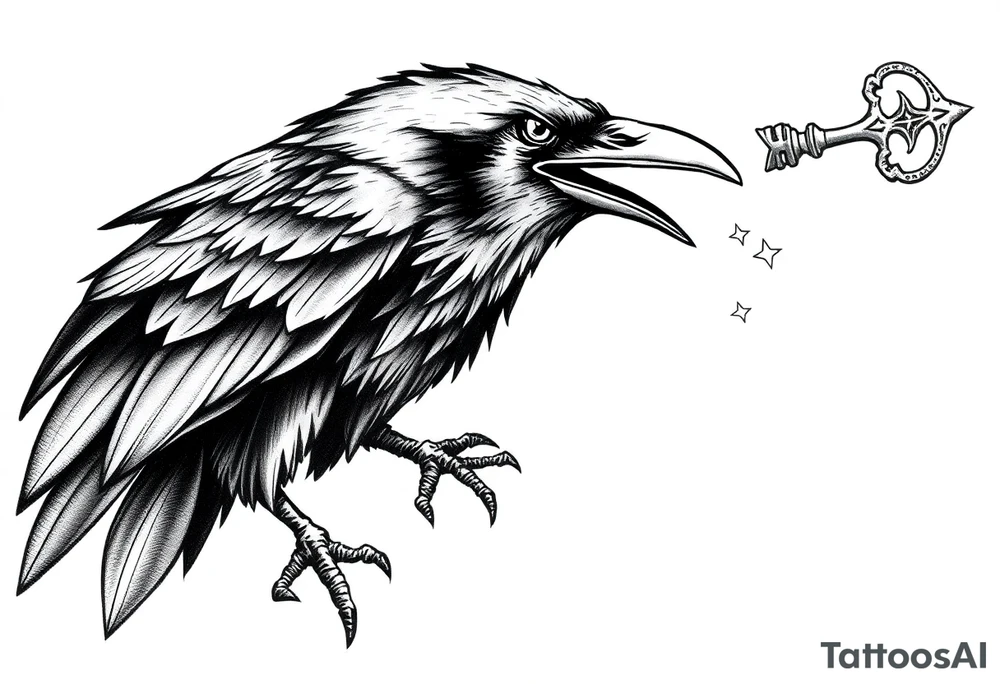 a raven,key,stars. tattoo idea