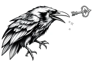 a raven,key,stars. tattoo idea