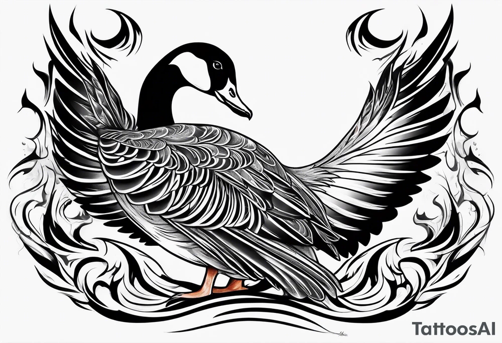 canadian goose with flames tattoo idea