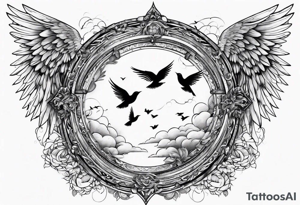 Angel baby birds flying heaven gate tattoo idea