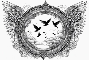 Angel baby birds flying heaven gate tattoo idea