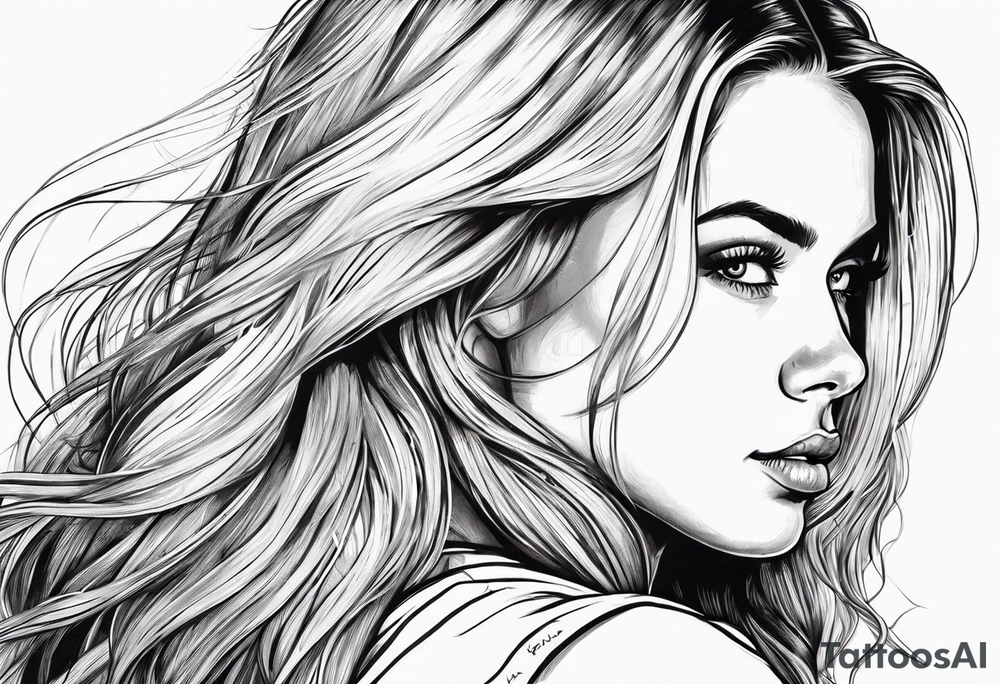 Young pretty blond woman in gym with long hair tattoo idea