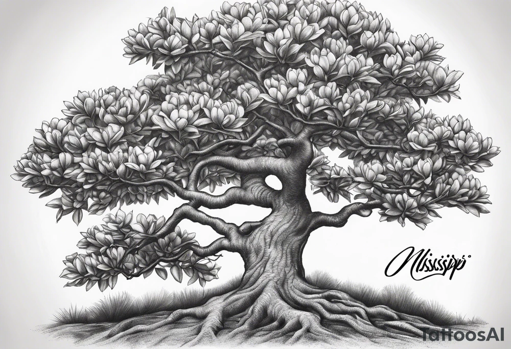 Southern magnolia tree with the word Mississippi tattoo idea