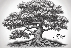 Southern magnolia tree with the word Mississippi tattoo idea