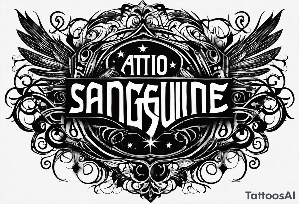 i want a tattoo that has the text 'sang-froid' and 'sanguine'
, with only one sang with minimal visual effects that are gothic, nihilistic and stoic. tattoo idea