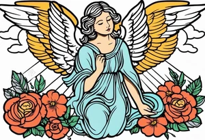 angel vintage tattoo style old school traditional bold color simple with flowers surrounded tattoo idea